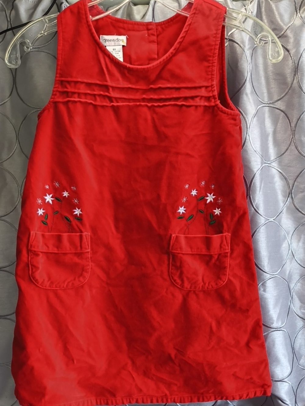 Girls greendog Red Sleeveless Embroidered Christmas Pocket Dress Size 6X AE